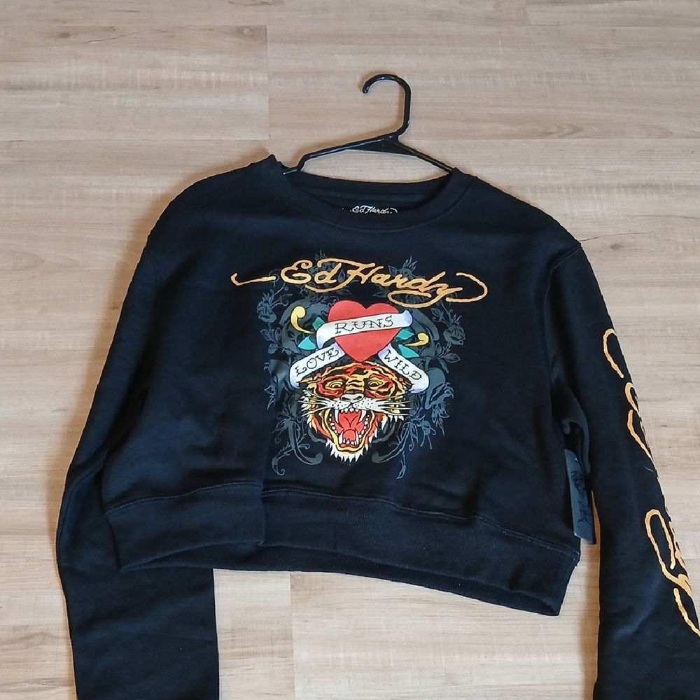 Ed Hardy Black Cropped Sweatshirt